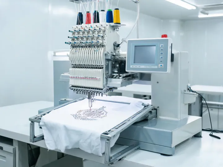 Single-head embroidery machine used for a sample sew-out